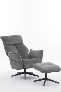 gepolsteter Relaxsessel mit Hocker - dunkelgrau