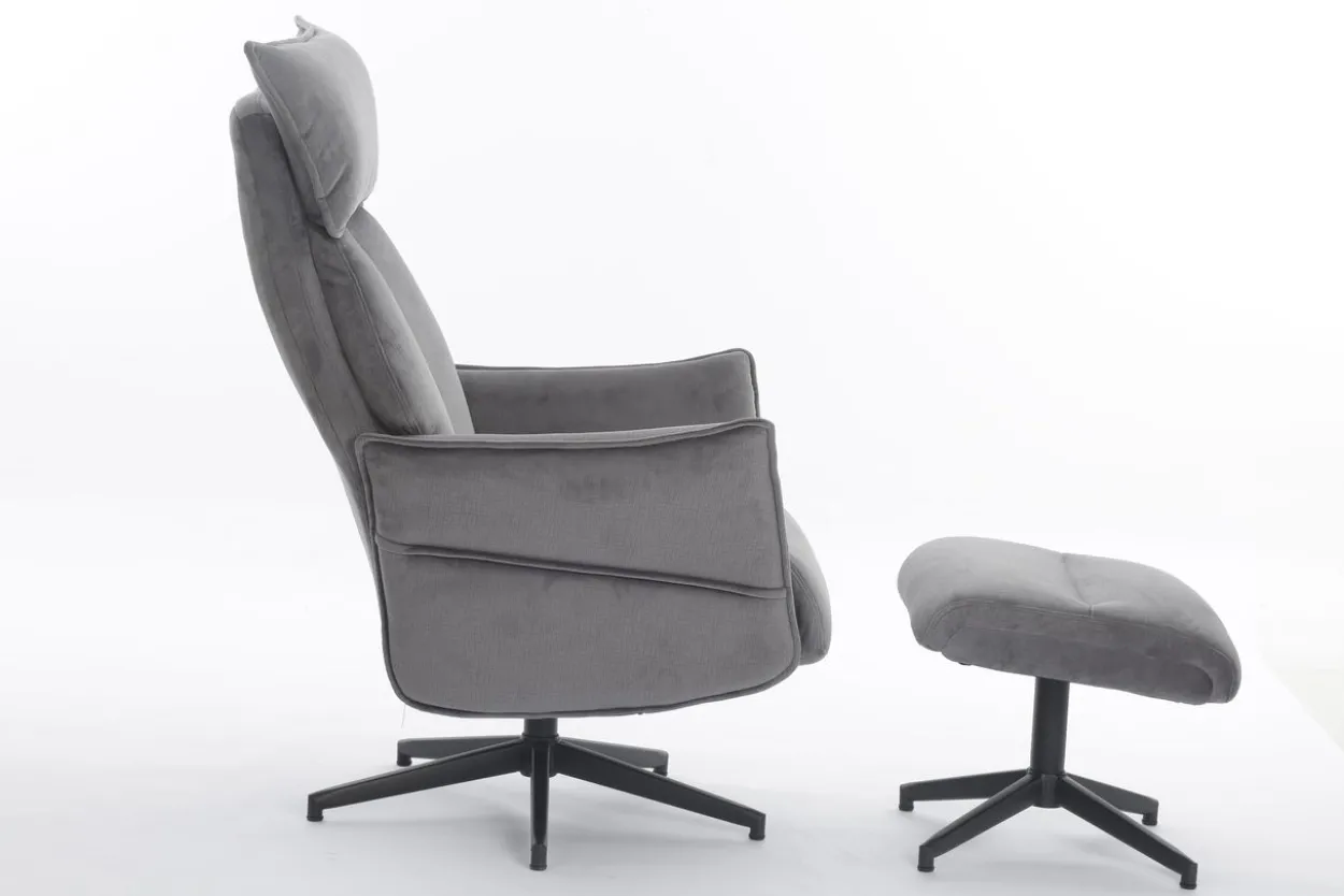 gepolsteter Relaxsessel mit Hocker - dunkelgrau