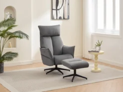 gepolsteter Relaxsessel mit Hocker - dunkelgrau