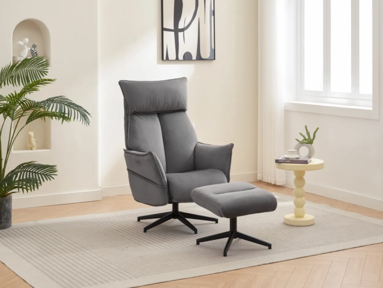 gepolsteter Relaxsessel mit Hocker - dunkelgrau