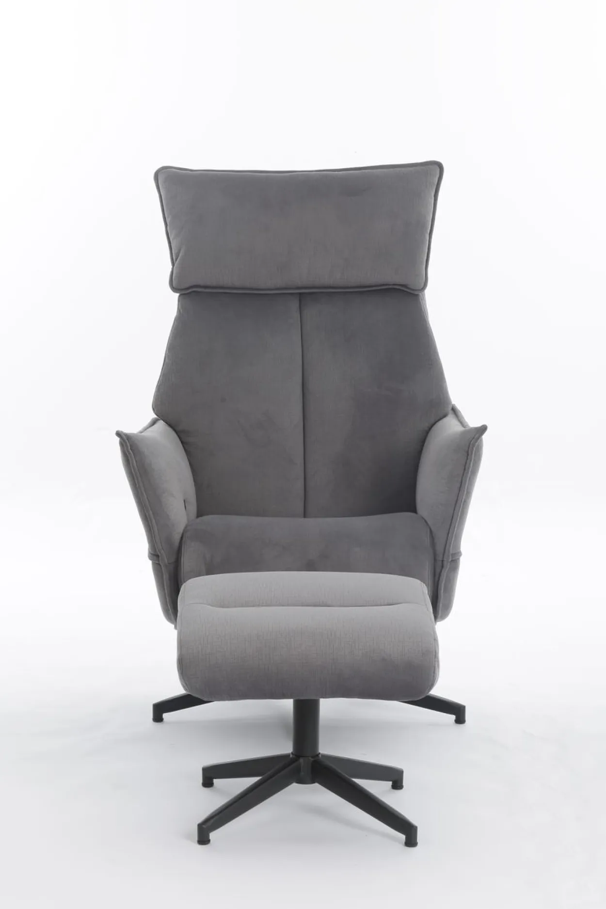 gepolsteter Relaxsessel mit Hocker - dunkelgrau
