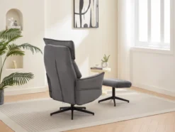 gepolsteter Relaxsessel mit Hocker - dunkelgrau