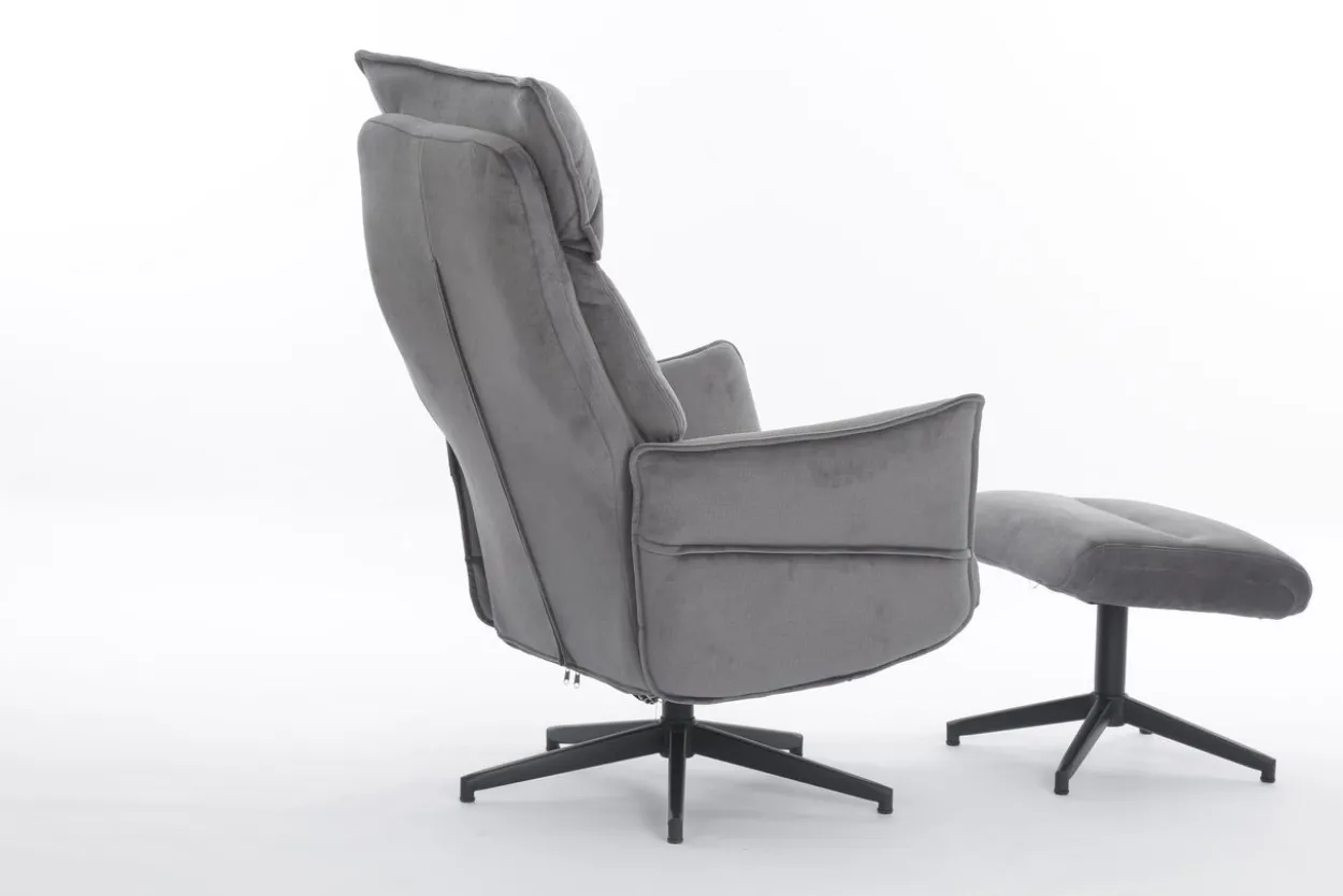 gepolsteter Relaxsessel mit Hocker - dunkelgrau