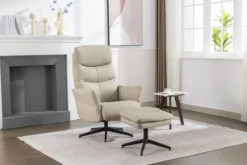 gepolsteter Relaxsessel mit Hocker - beige