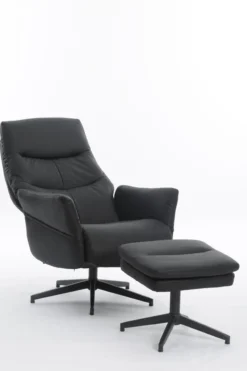 gepolsteter Relaxsessel mit Hocker - dunkelgrau