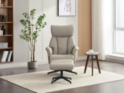 Gepolsteter Relaxsessel mit Hocker, ca. 76 x (86,5-113,5) x (109-91,5) cm - Beige