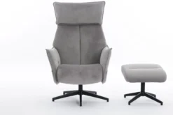 gepolsteter Relaxsessel mit Hocker - grau