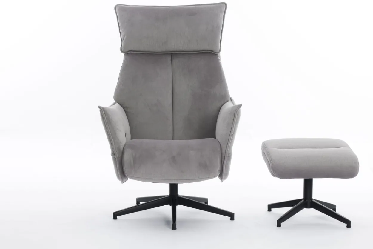 gepolsteter Relaxsessel mit Hocker - grau