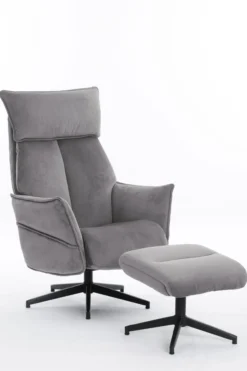 gepolsteter Relaxsessel mit Hocker - grau