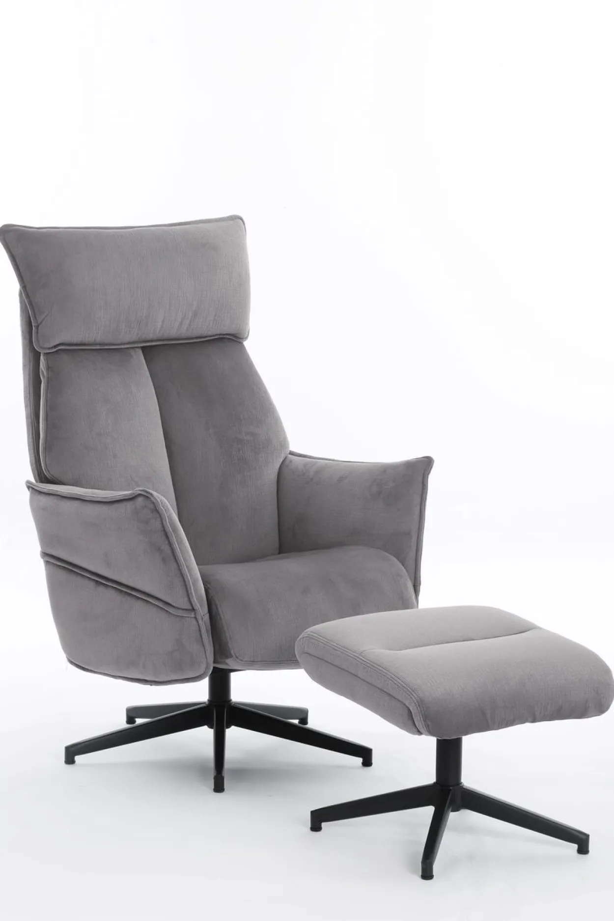 gepolsteter Relaxsessel mit Hocker - grau