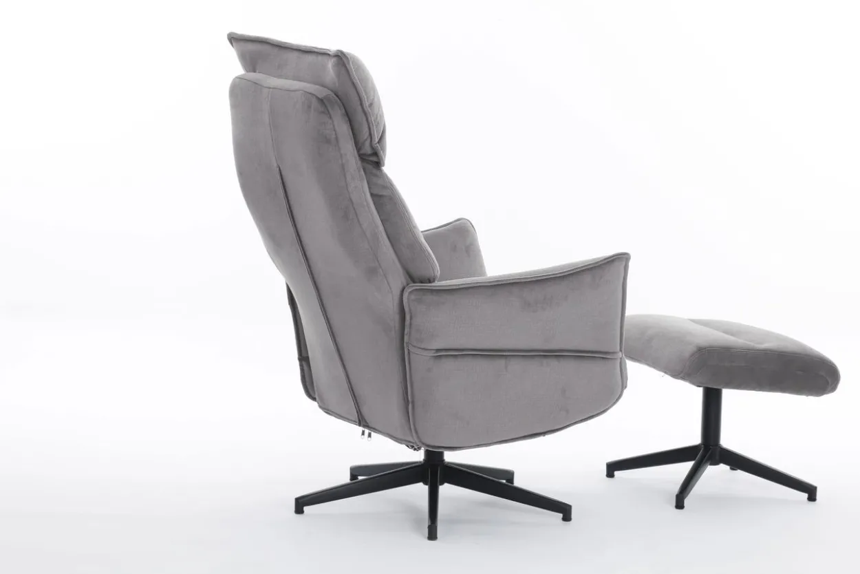 gepolsteter Relaxsessel mit Hocker - grau