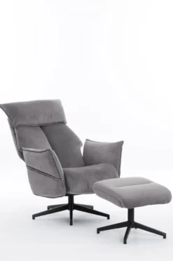 gepolsteter Relaxsessel mit Hocker - grau