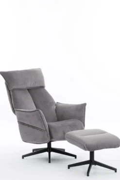 gepolsteter Relaxsessel mit Hocker - grau