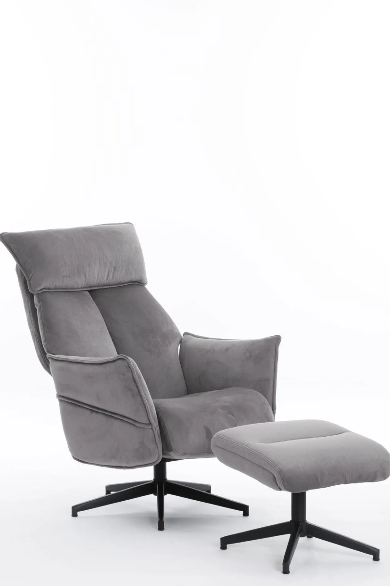 gepolsteter Relaxsessel mit Hocker - grau