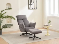 gepolsteter Relaxsessel mit Hocker - grau