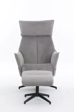gepolsteter Relaxsessel mit Hocker - grau