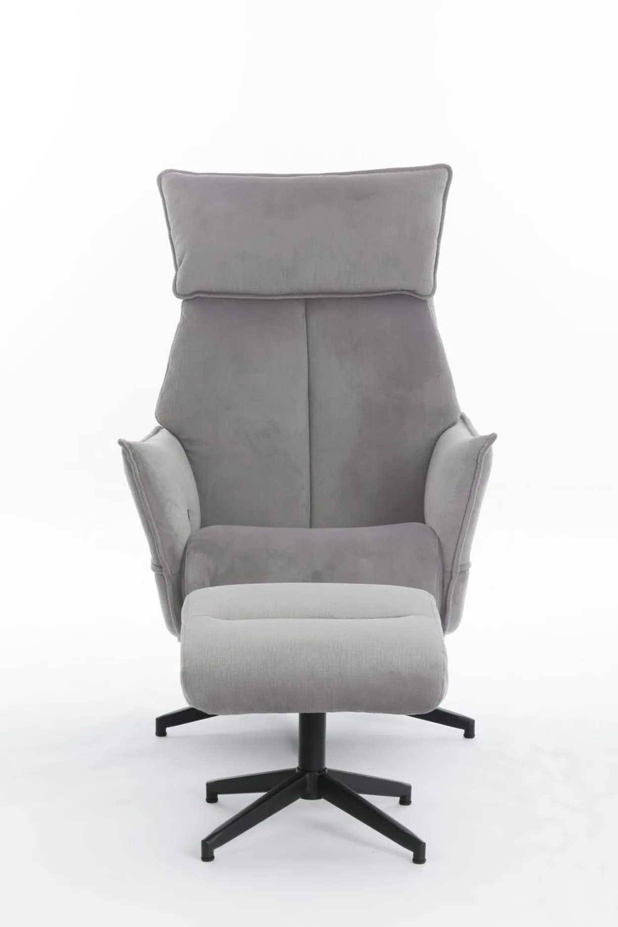 gepolsteter Relaxsessel mit Hocker - grau