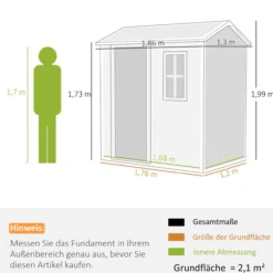 Gerätehaus Kunststoff 2,1m² 186 x 130 x 199cm Geräteschuppen Grau