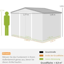 Gerätehaus 4,9 m², Gartenhaus mit Pultdach, Schiebetür, Fundament, wetterfest