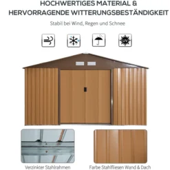 Gerätehaus mit Fundament Geräteschuppen Gartenhaus Garten Schuppen Metall Braun 340 x 386 x 200 cm