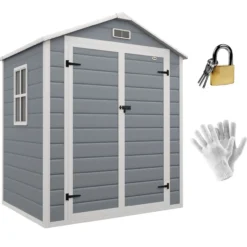 Gerätehaus mit Pultdach 183 x 134 cm Gartenhaus mit Fenster für Garten Grau