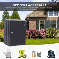 Gerätehaus mit Pultdach 1 x 1 m Metall Gartenhaus 0,92m² Stahl Grau
