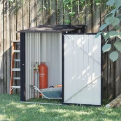 Gerätehaus mit Pultdach 1 x 1 m Metall Gartenhaus 0,92m² Stahl Grau