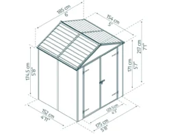 Gerätehaus Rubicon 6x5 Alu Grau 185x154cm
