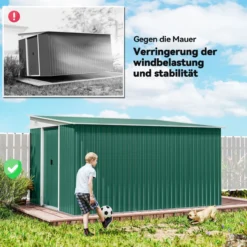 8,9 ㎡ Gerätehaus Stahl-Geräteschuppen mit Pultdach, Schiebetür, Grün