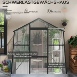 Gewächshaus Aluminium Treibhaus 3,68m² Tomatenhaus mit Fenster, Schwarz