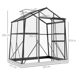 Gewächshaus Aluminium 131 x 192 x 203cm Treibhaus 2,51m² Tomatenhaus mit Fenster