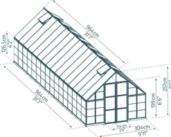 Gewächshaus Balance 3.04x9.64 m silber