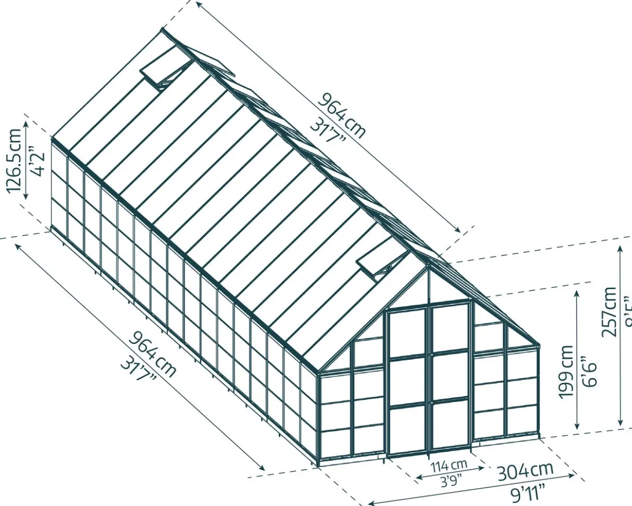 Gewächshaus Balance 3.04x9.64 m silber