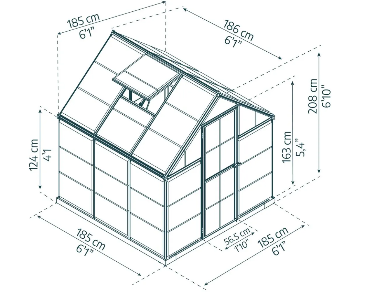 Gewächshaus Harmony 6x8 Alu Grau 185x247cm