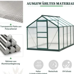 Gewächshaus mit Dachfenster Aluminium 190 x 252 x 201 cm - Grün+Transparent
