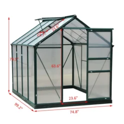 Gewächshaus mit Dachfenster Aluminium 190 x 252 x 201 cm - Grün+Transparent