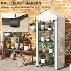 Gewächshaus mit Rolle, Regale, winterfest Foliengewächshaus aus Stahl