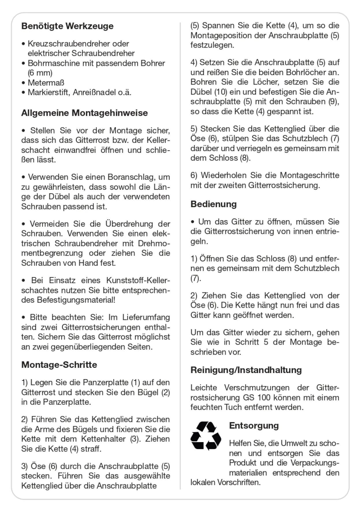 Gitterrostsicherung - GS 100