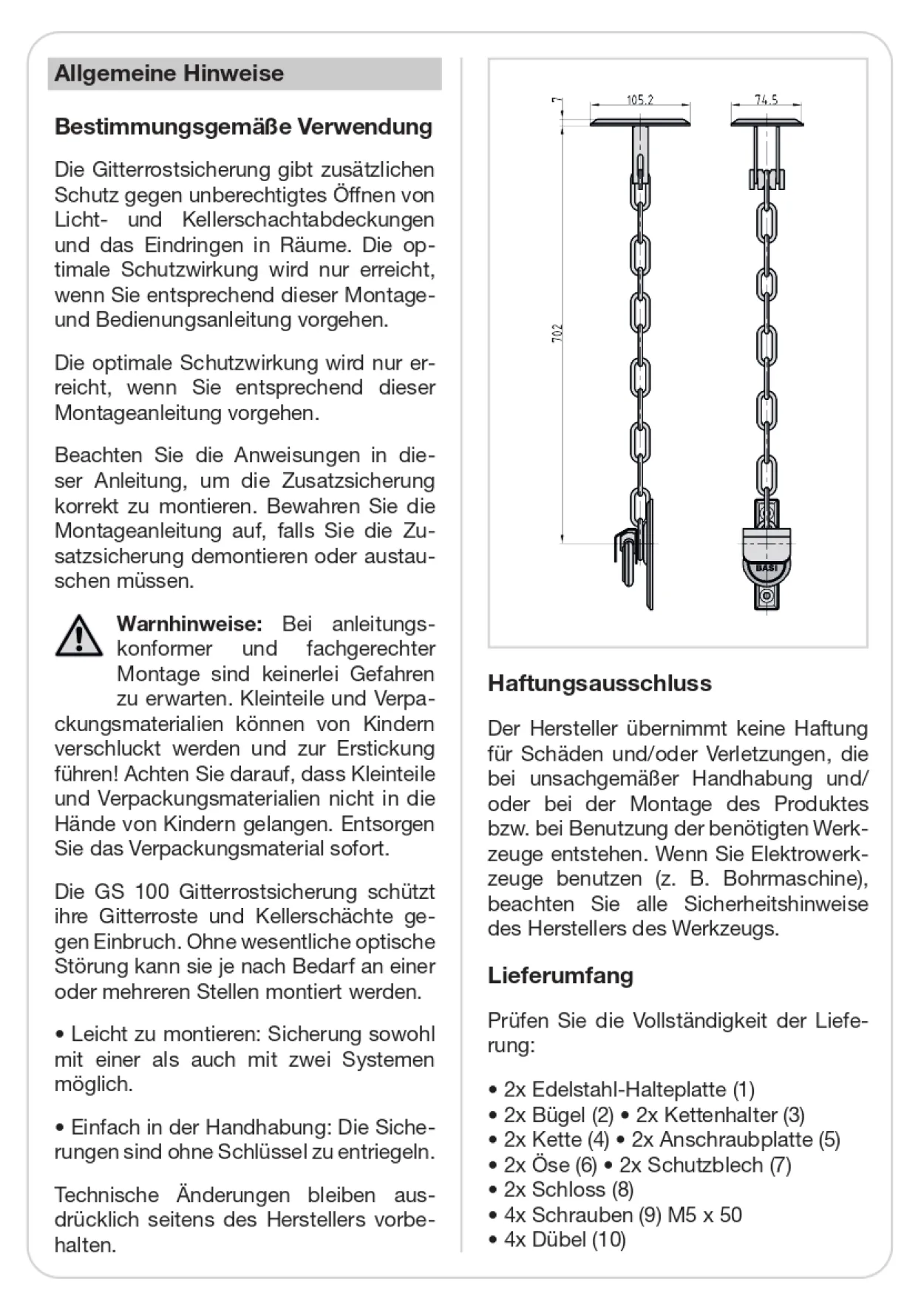 Gitterrostsicherung - GS 100