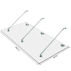 Glasvordach mit gehärtetem Glas und Edelstahl - ca. 200 x 90 cm