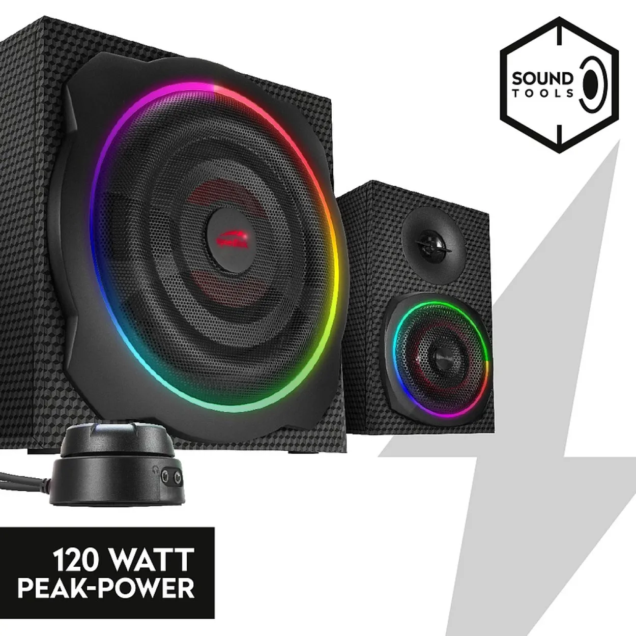 GRAVITY CARBON RGB 2.1 Subwoofer System, black