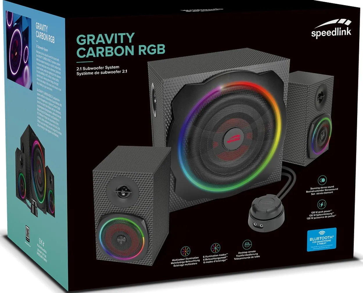 GRAVITY CARBON RGB 2.1 Subwoofer System, black