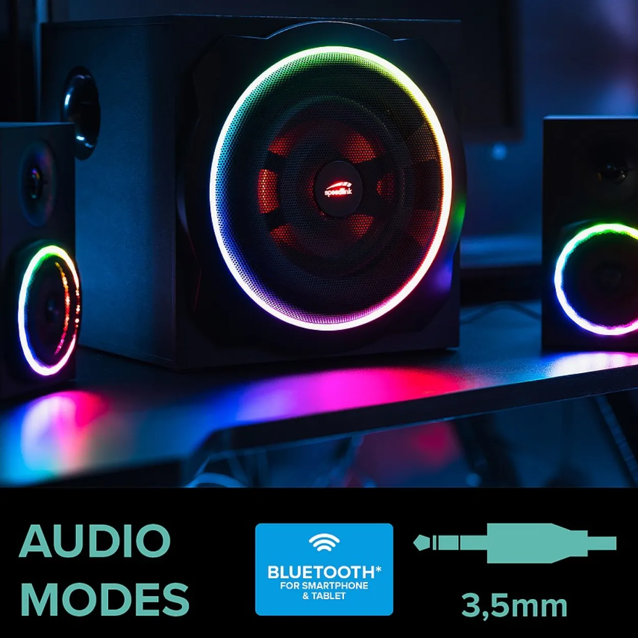 GRAVITY CARBON RGB 2.1 Subwoofer System, black