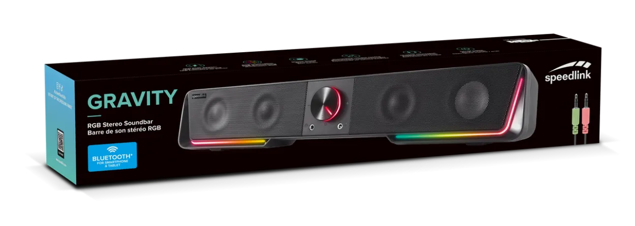 GRAVITY RGB Stereo Soundbar, black