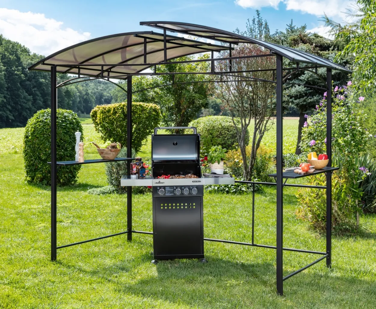 Grillpavillon aus Aluminium, ca. 165 x 275 x 235 cm - Anthrazit
