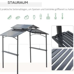 Grillpavillon mit Flammschutzdach 2,5 x 1,5m BBQ-Pavillon Stahl PC
