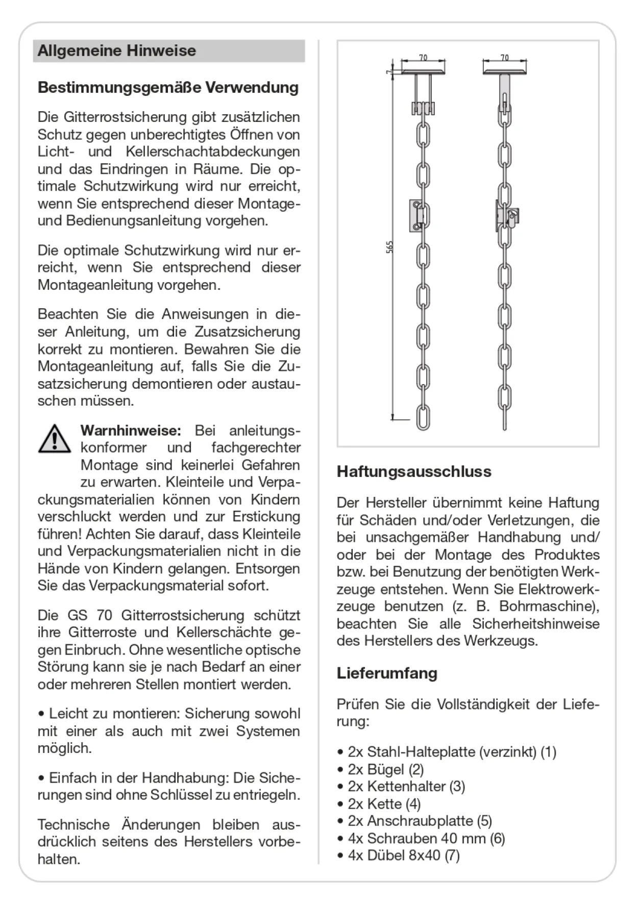 GS70 Gitterrostsicherung mit Kette