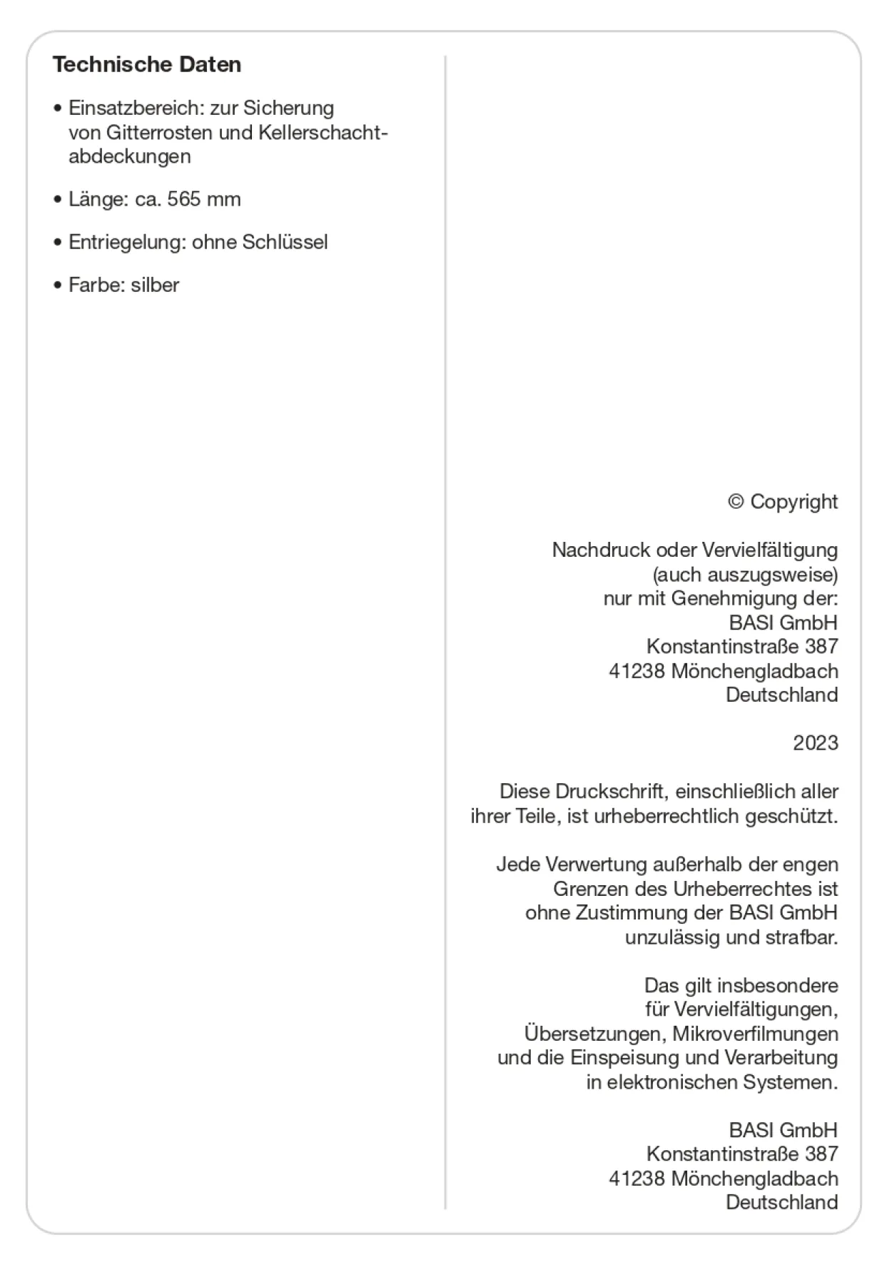 GS70 Gitterrostsicherung mit Kette