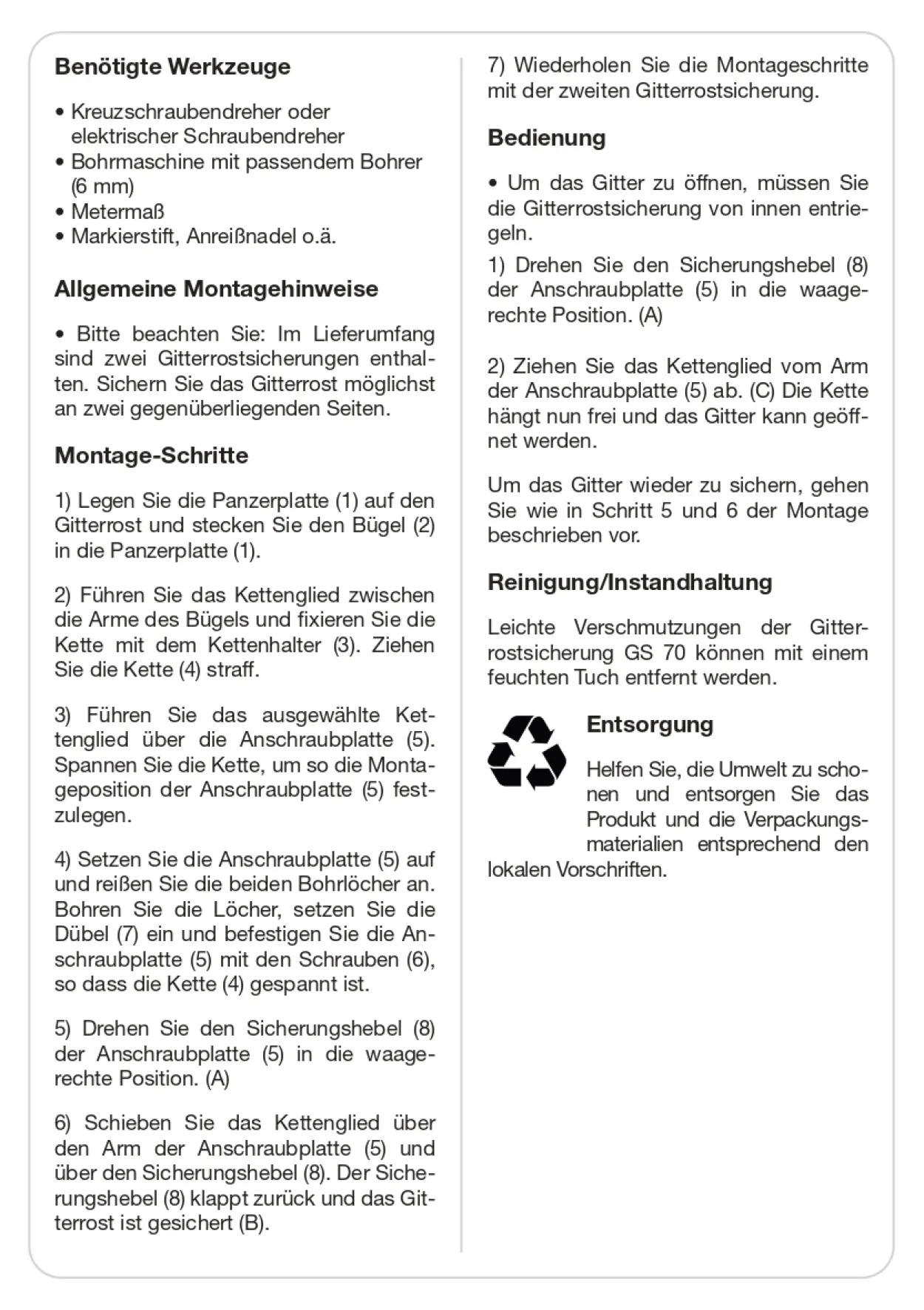 GS70 Gitterrostsicherung mit Kette