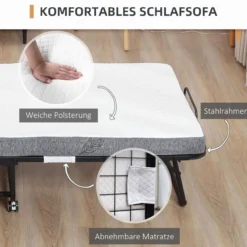 Gästebett 2-in-1 Klappbett mit Rollen klappbar Stahl+Schaumstoff